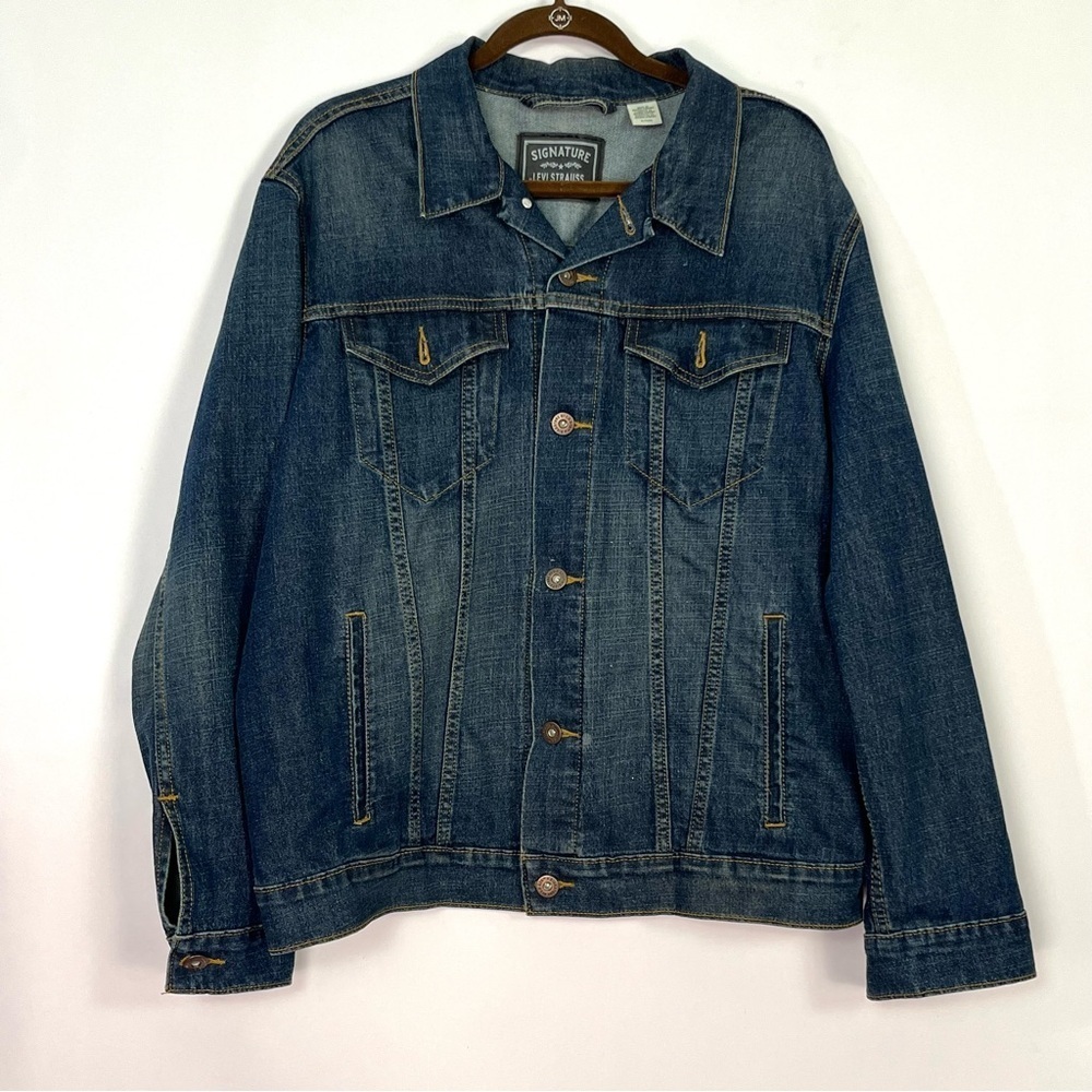 Signature Levi Strauss Gold Label Jacket Mens XL Blue Denim Trucker Jean